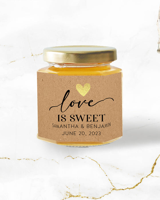 Foil Heart Love is Sweet Mini Honey Jar Stickers