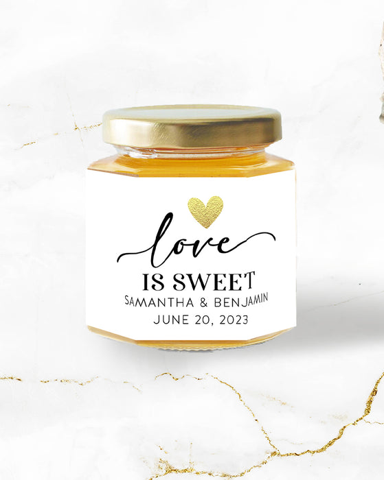 Foil Heart Love is Sweet Mini Honey Jar Stickers