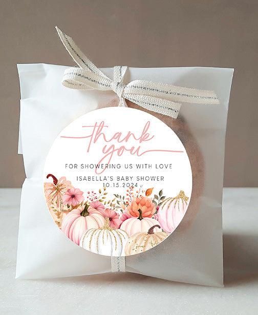 Pink Pumpkin Baby Shower Stickers