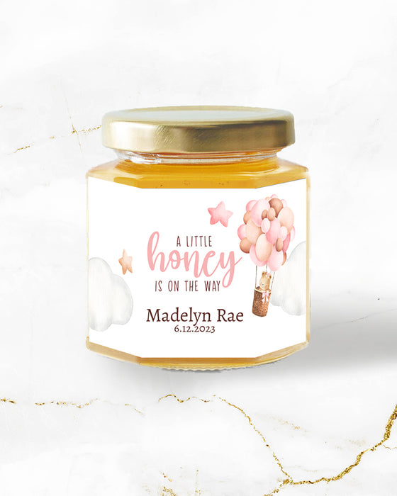 Pink Bear Baby Shower Mini Honey Jar Stickers