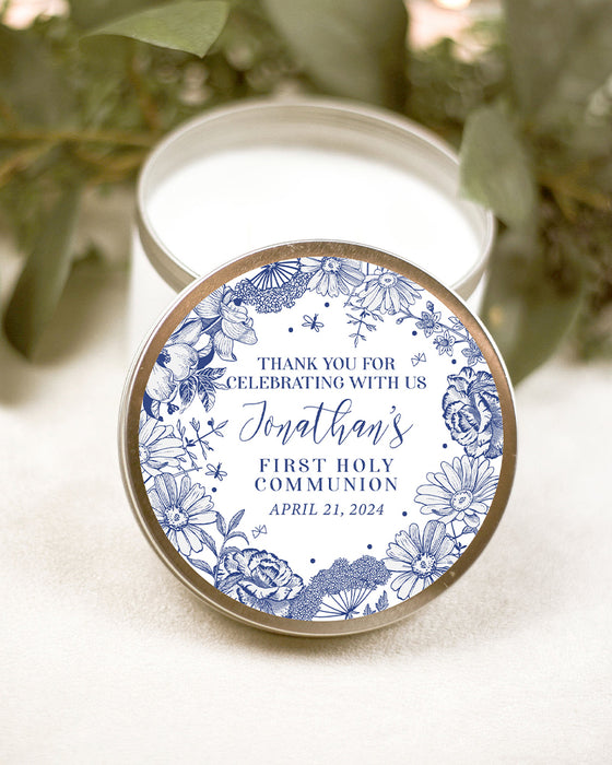 Antique Blue Floral First Communion Stickers