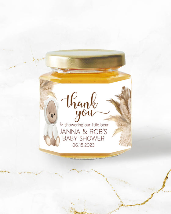 Boho Hooded Bear Baby Shower Mini Honey Jar Stickers