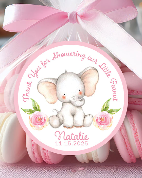 Little Peanut Pink Elephant Baby Shower Stickers