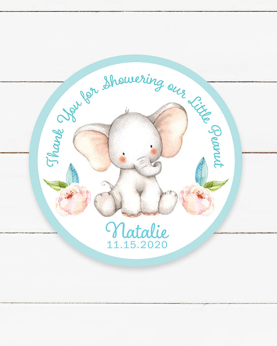 Little Peanut Blue Elephant Baby Shower Stickers
