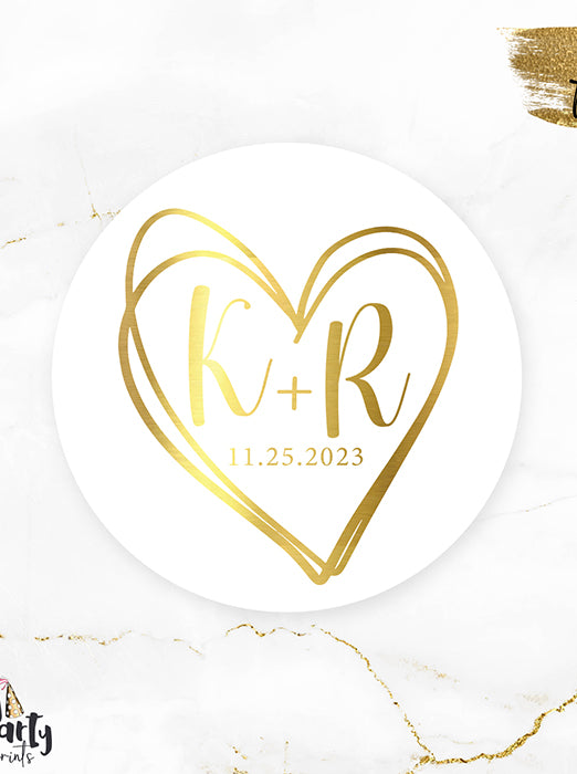 Heart Monogram Initals Foil Wedding Stickers