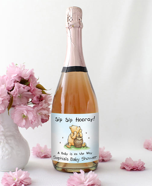 Sip Sip Hooray Pooh Baby Shower Wine Labels