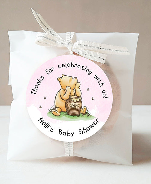 Pink Pooh Baby Shower Stickers