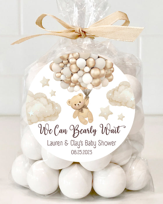Beige Bearly Wait Balloons Baby Shower Stickers