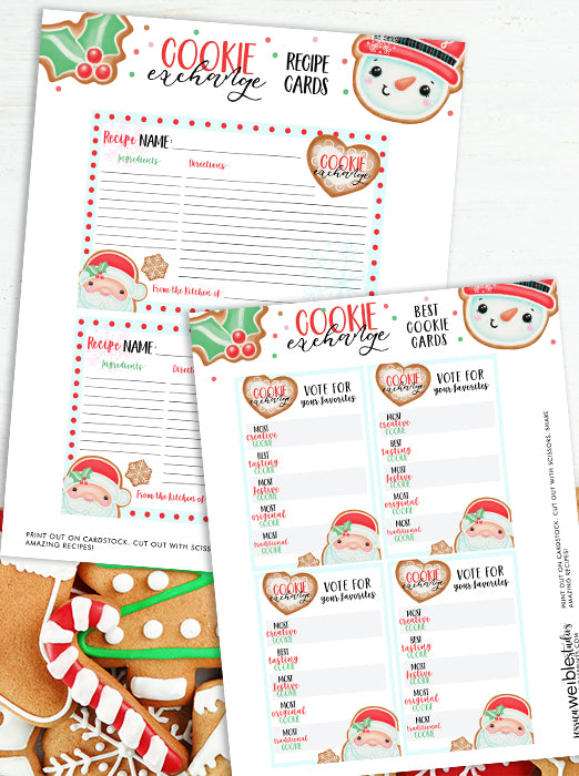 Christmas Cookie Exchange Recipe Cards - Printable