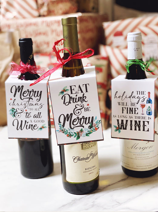 Christmas Holidays Printable Wine Bottle Hang Tags
