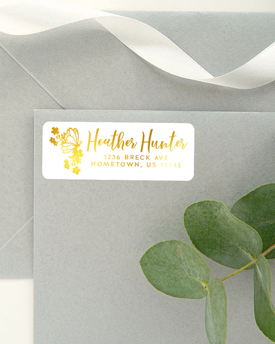 Butterfly Floral Foil Address Sticker Labels