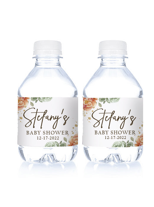 French Floral Baby Shower Water Bottle Labels