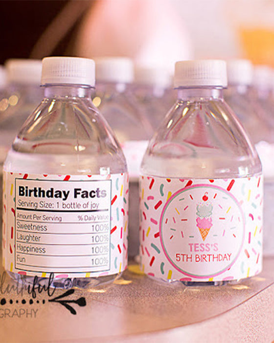 Ice Cream Party Water Bottle Labels
