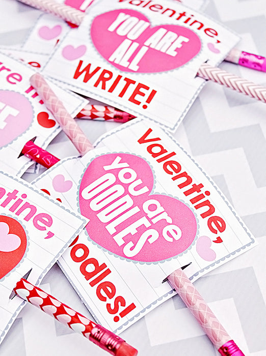 Pencil Valentine Party Favor Printable Cards