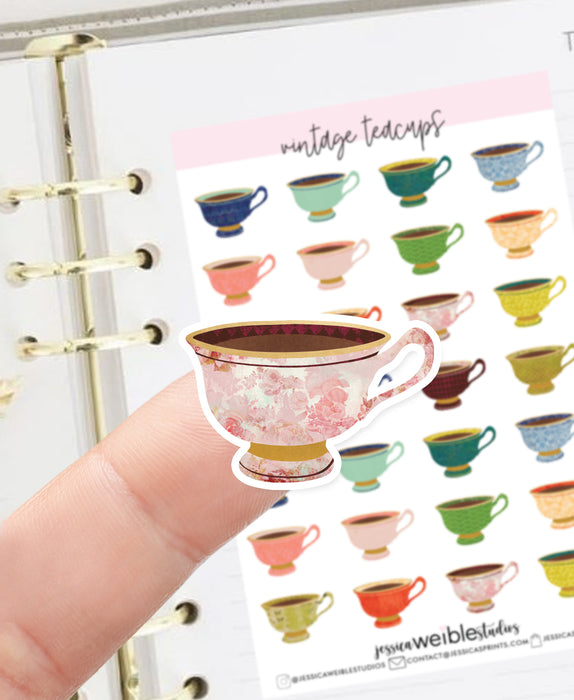 Vintage Teacups Planner Stickers