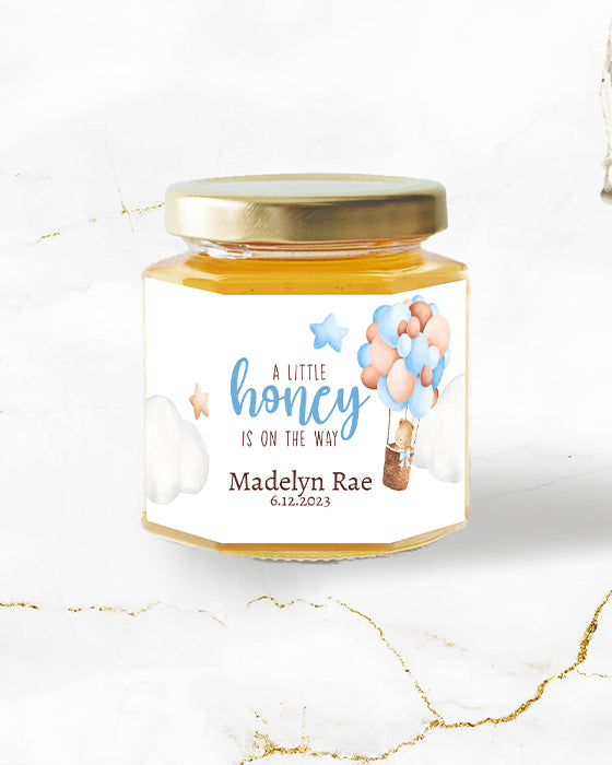 Blue Bear Baby Shower Mini Honey Jar Stickers