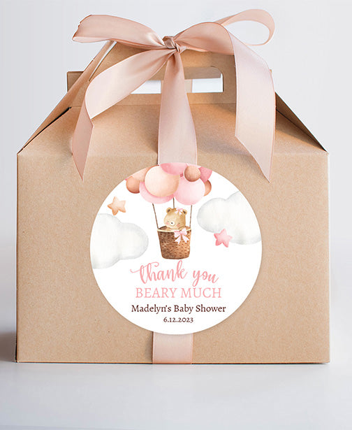 Pink Bear Balloons Baby Shower Stickers
