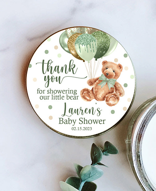 Green Glitter Bear Baby Shower Stickers