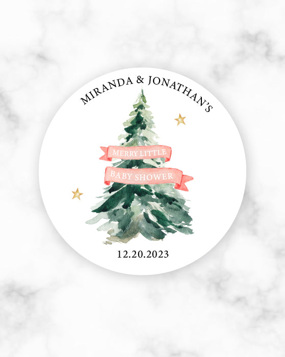 Christmas Pine Tree Merry Little Baby Shower Stickers