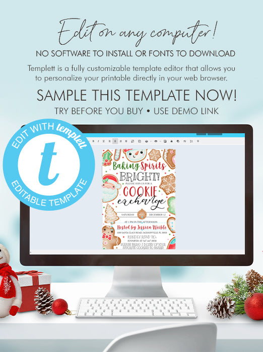 Christmas Cookie Exchange Party Invitation, Digital