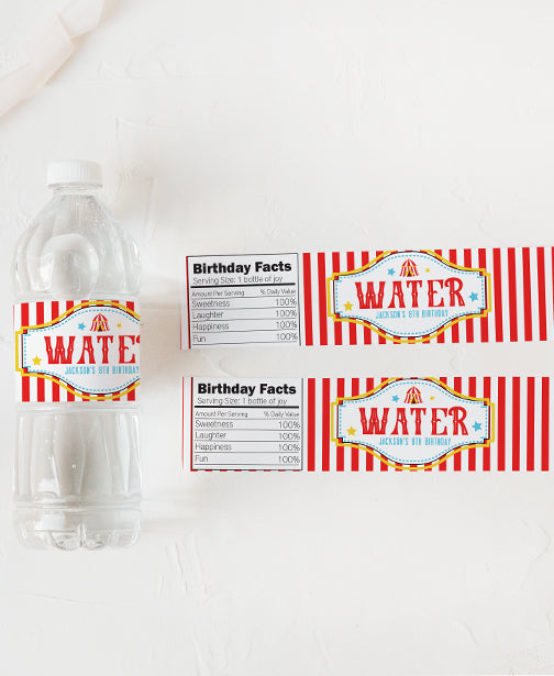 Circus Carnival Party Water Bottle Labels