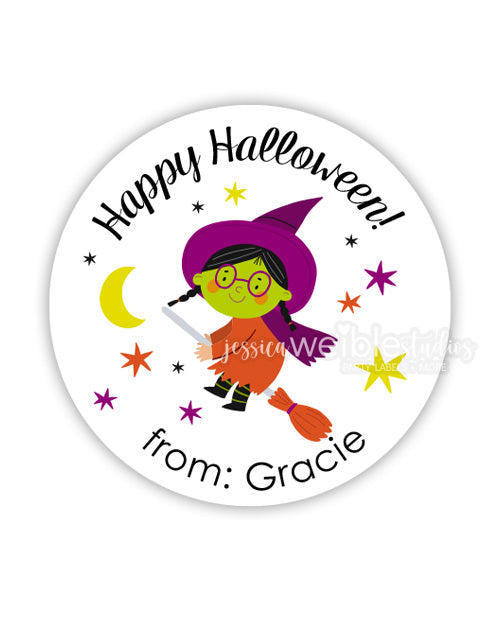 Green Witch Halloween Treat Stickers