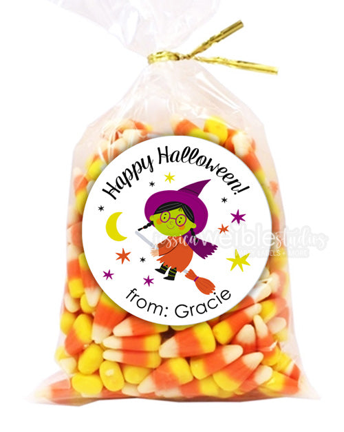 Green Witch Halloween Treat Stickers