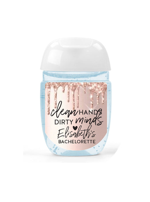 Rose Gold Glitter Clean Hands Dirty Minds Hand Sanitizer Label