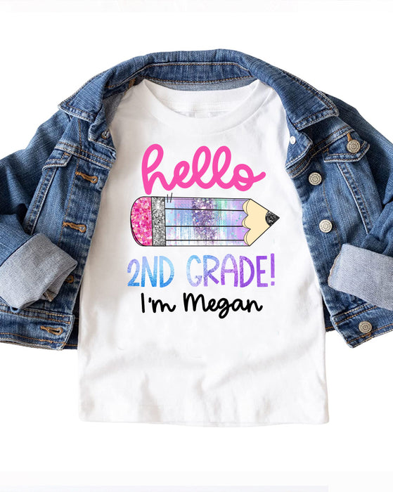 Girls Hello First Day of School T-Shirt - with Name