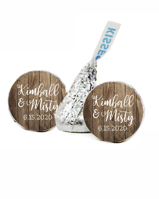 Rustic Wood Farmhouse Wedding Kiss Candy Stickers