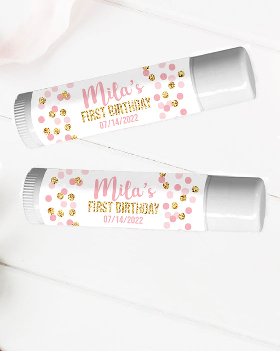 Pink Glitter Confetti Birthday Lip Balm Labels