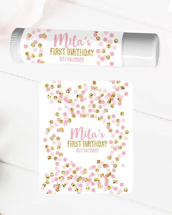 Pink Glitter Confetti Birthday Lip Balm Labels