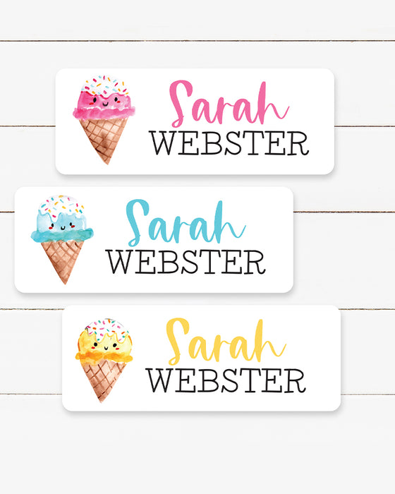 Cutie Ice Cream Cone Waterproof Name Labels