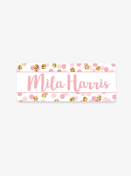 Pink Glitter Confetti Waterproof Name Labels