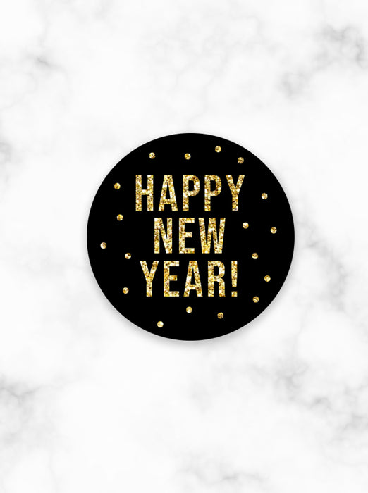Black and Glitter Happy New Year Stickers