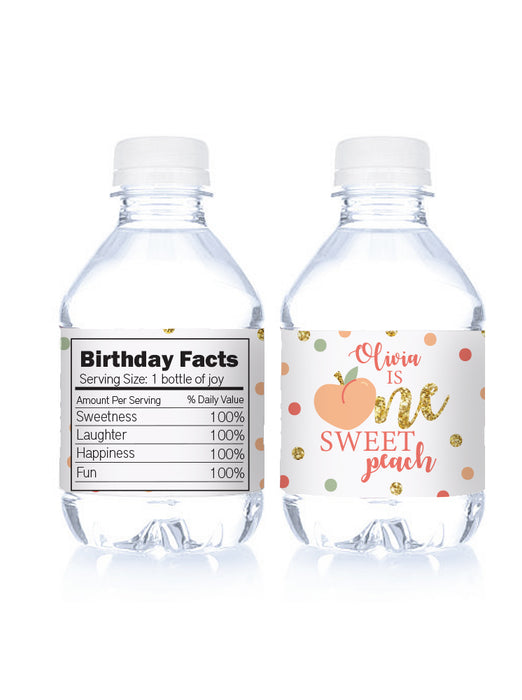 sweet peach birthday party water bottle labels