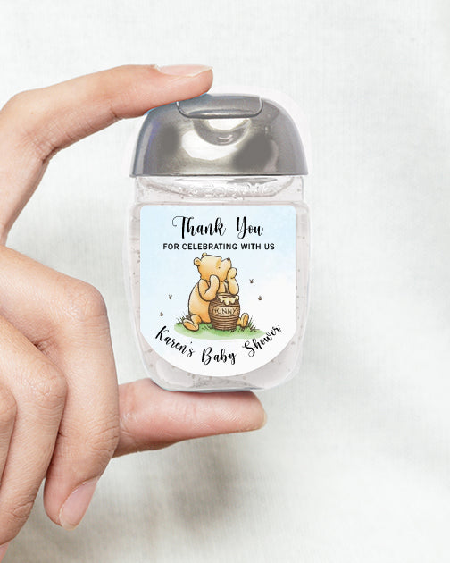 Pooh Baby Shower Hand Sanitizer Label
