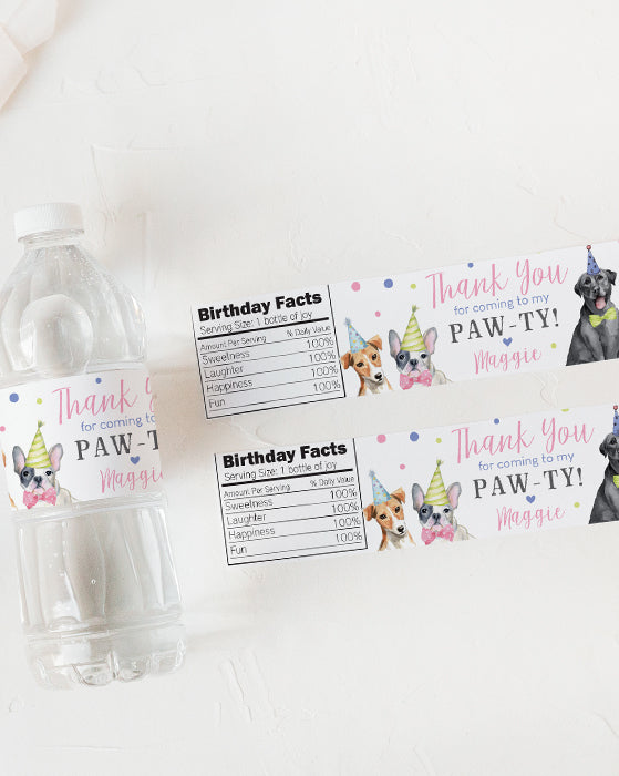 Puppy PAWTY Water Bottle Labels