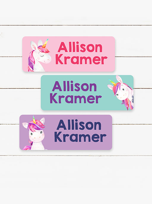 unicorn waterproof name labels for school supplies