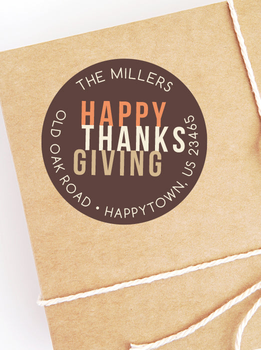 Happy Thanksgiving Round Address Sticker Labels