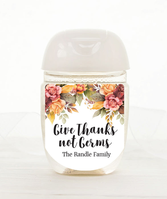 Give Thanks Not Germs Hand Sanitizer Label