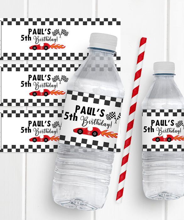 Race Car Party Water Bottle Labels