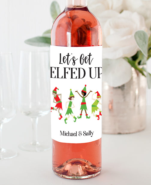 let's get elfed up funny pun christmas wine labels