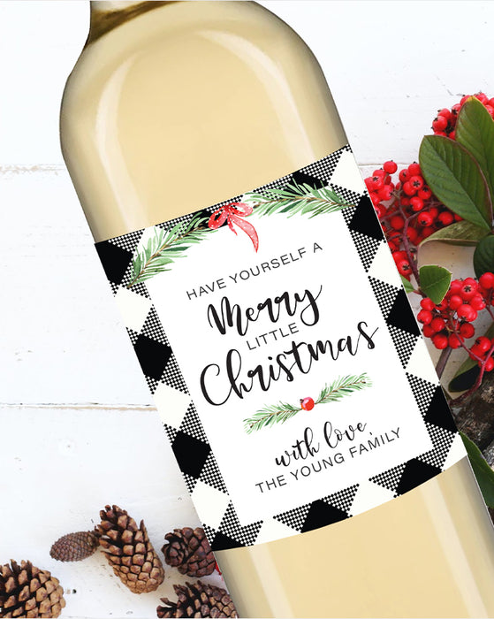 Buffalo Plaid Merry Christmas Wine Labels