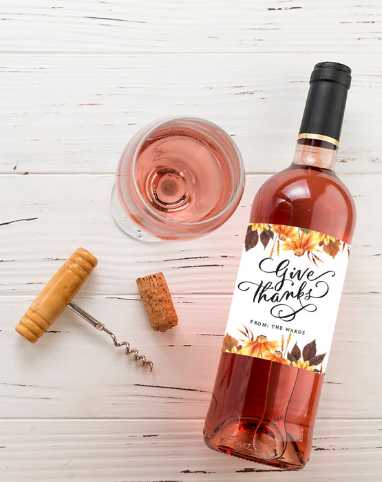 Give Thanks Autumn Floral Thanksgiving Wine Labels