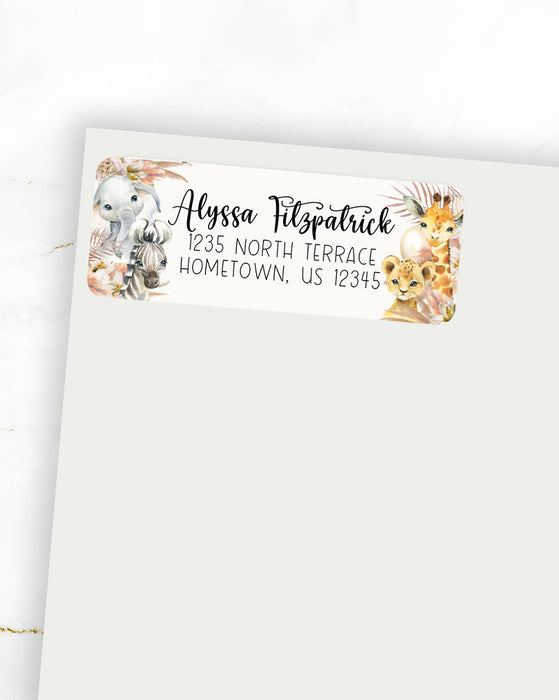 Pink Safari Baby Address Sticker Labels