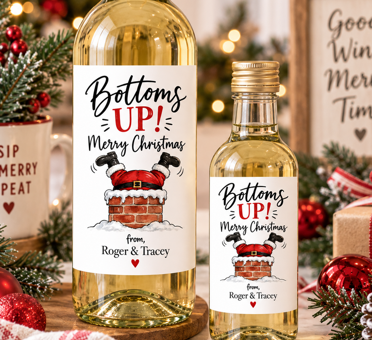 Bottoms Up Santa Christmas Wine Labels