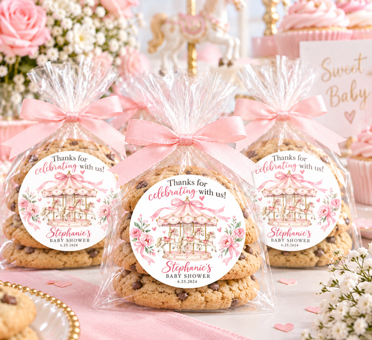 Pink Carousel Baby Shower Stickers