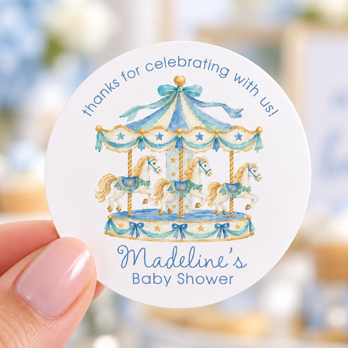 Blue Carousel Baby Shower Party Stickers