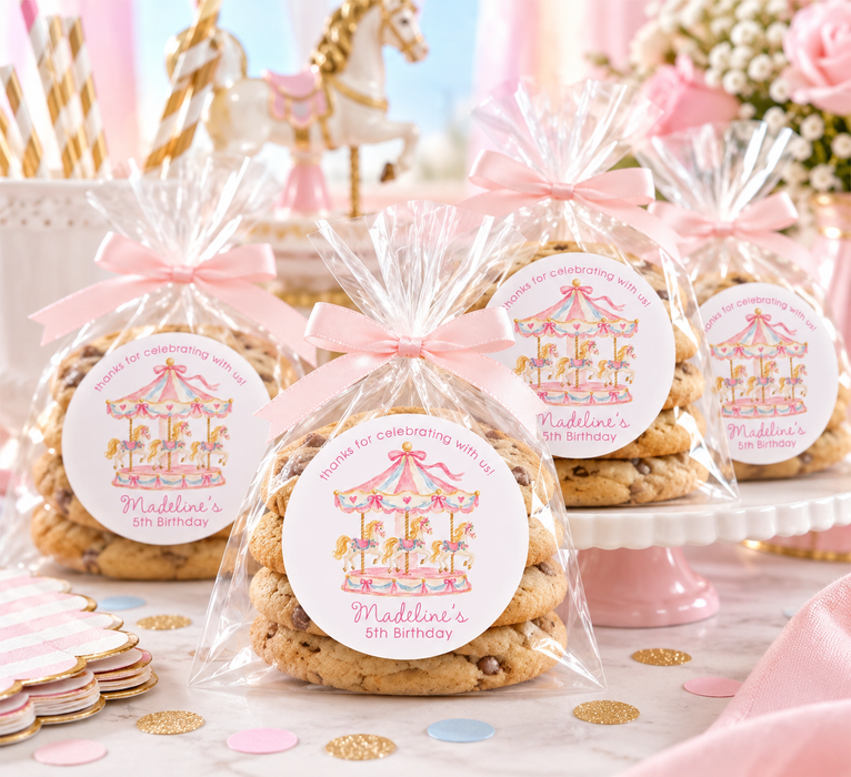 Pink Carousel Birthday Party Stickers